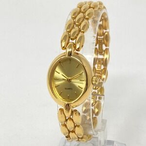 Oval Watch Women 20mm Gold Tone Classic w/Extender New Battery 7"